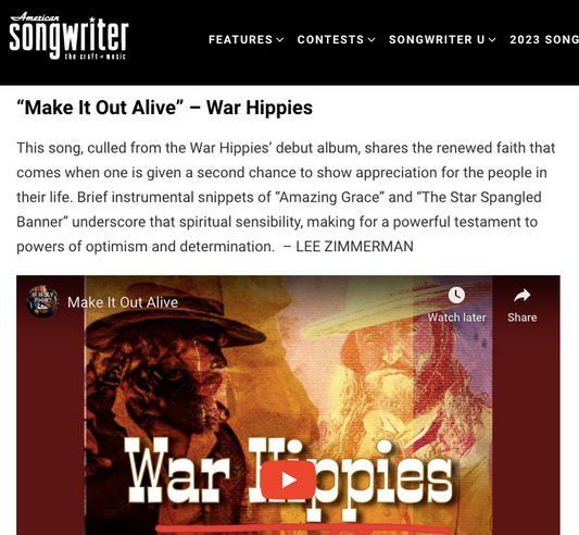 War Hippies song, Make It Out Alive, named to American Songwriter's Top 24 Songs of 2022
